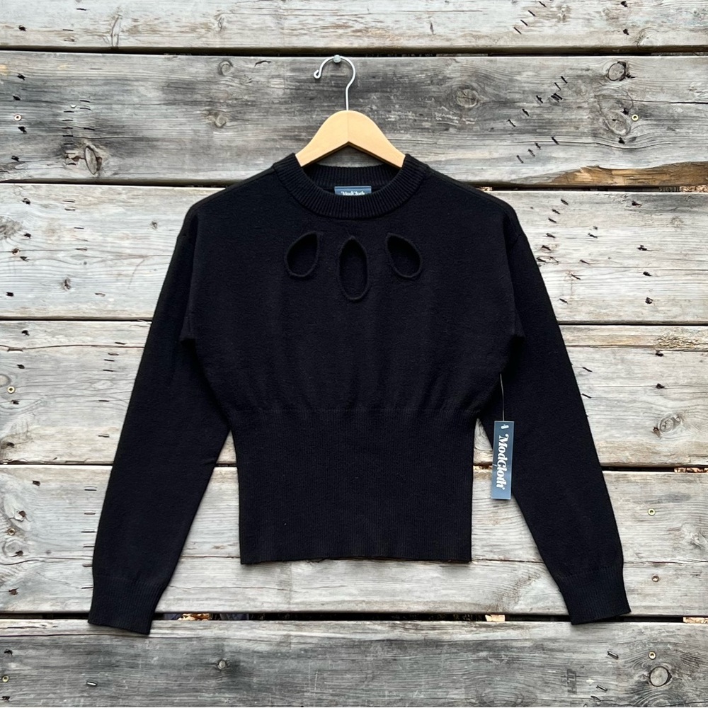XS ModCloth Slice of Life Black Cutout Viscose Blend Sweater